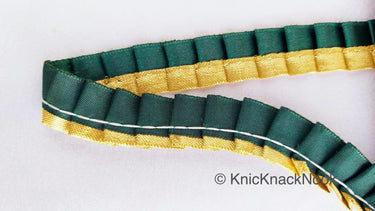 Satin, Bottle Green & Gold Pleated Lace Trim, Trim